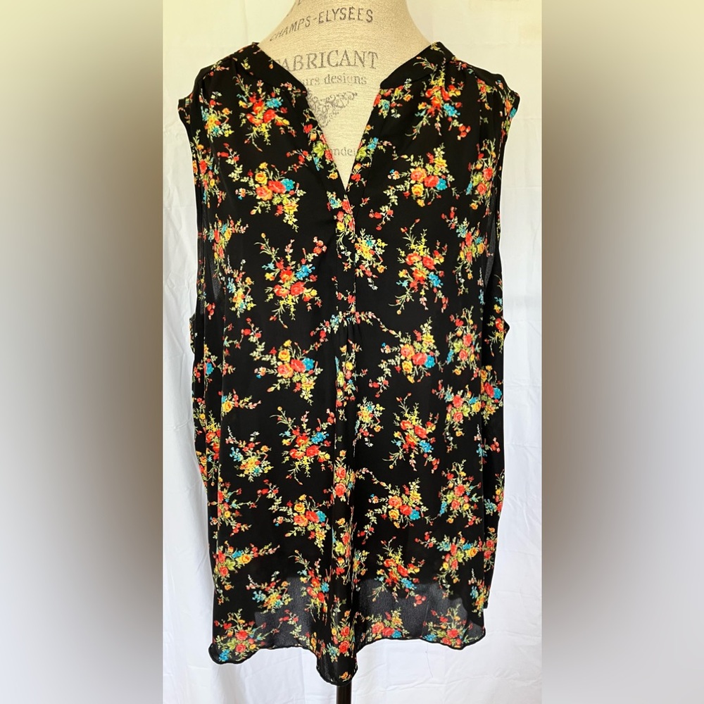 Living Doll Womens Sleeveless Blouse in Black Multi Floral Sz 3X